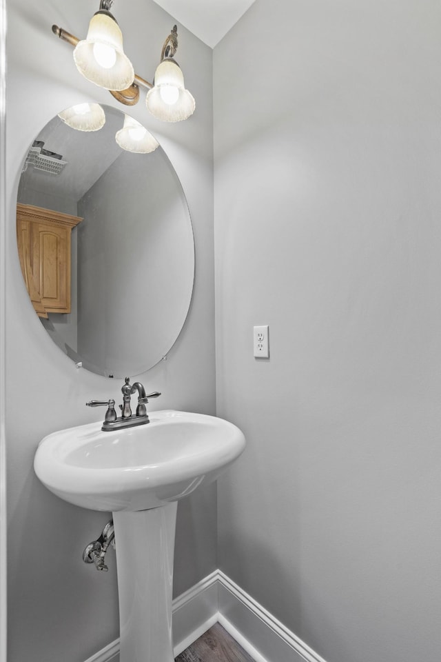 bathroom with wood-type flooring