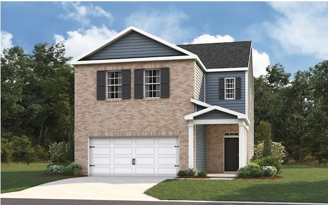 view of front facade featuring a garage and a front lawn