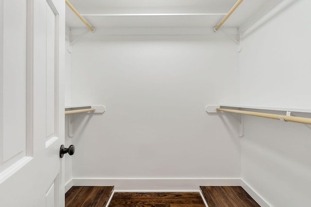 walk in closet with hardwood / wood-style floors