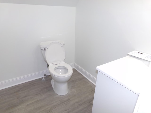 bathroom with hardwood / wood-style flooring, vanity, and toilet