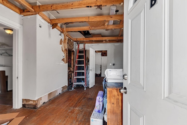 basement featuring dark hardwood / wood-style floors