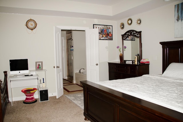 bedroom featuring light colored carpet