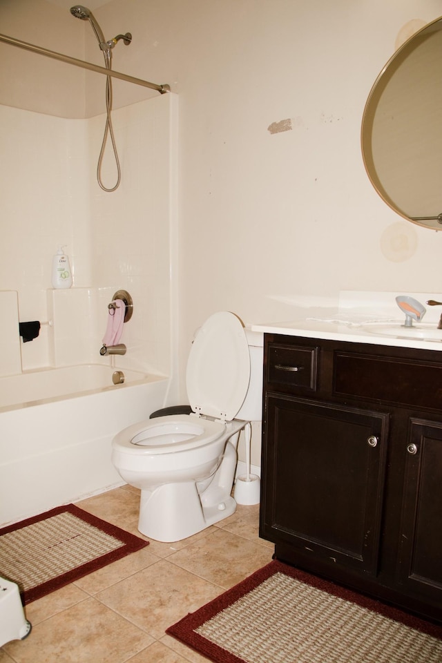 full bathroom featuring vanity, tile patterned flooring, bathtub / shower combination, and toilet