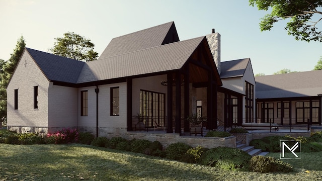 view of side of home featuring a lawn