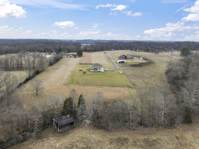 birds eye view of property featuring a rural view