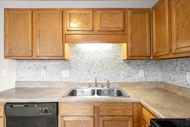 kitchen with sink, backsplash, electric range oven, and dishwasher