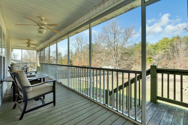 sunroom / solarium with a wealth of natural light and ceiling fan