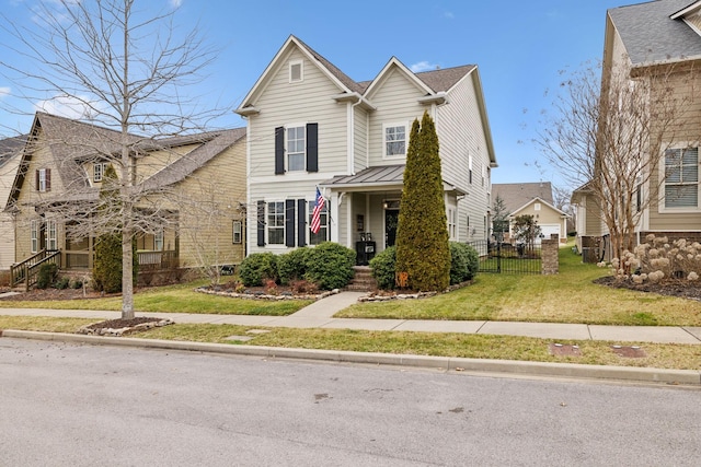 view of front of property featuring a front lawn