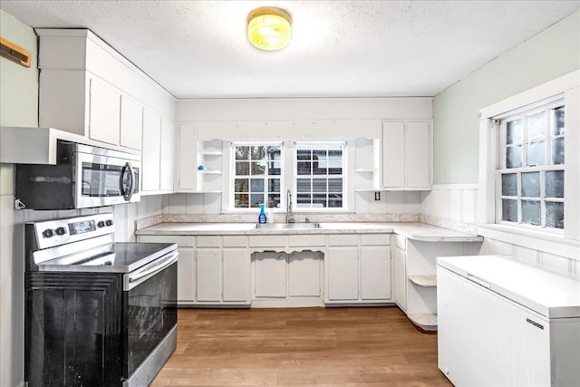 kitchen with appliances with stainless steel finishes, sink, a wealth of natural light, and white cabinets