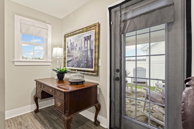 entryway with dark wood-type flooring and a healthy amount of sunlight