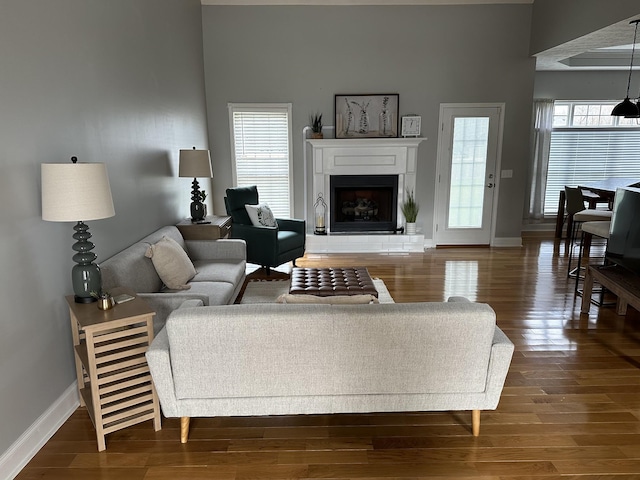 living room featuring dark hardwood / wood-style floors