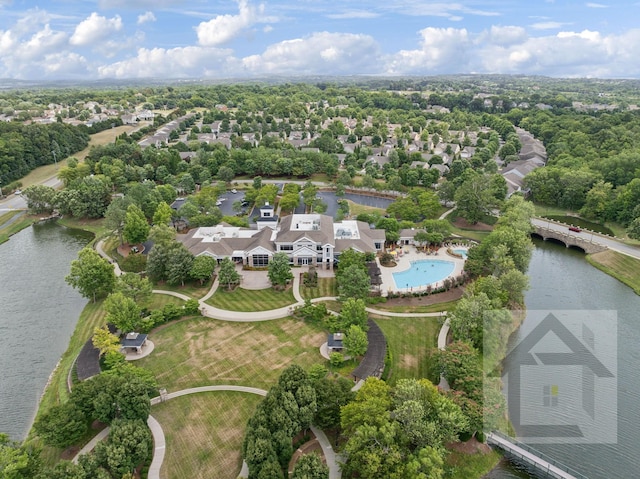 bird's eye view featuring a water view