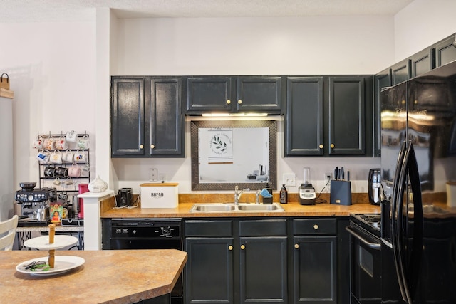 kitchen with sink and black appliances