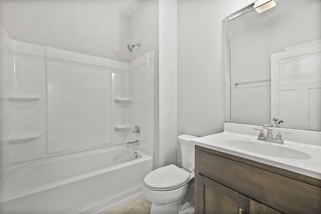 full bathroom featuring shower / bath combination, vanity, and toilet