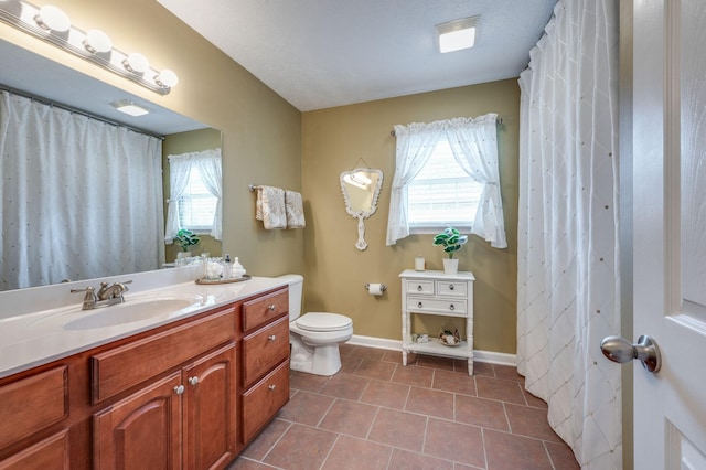 bathroom featuring tile patterned floors, toilet, and vanity