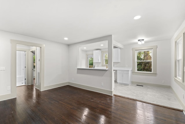 unfurnished living room featuring dark hardwood / wood-style flooring