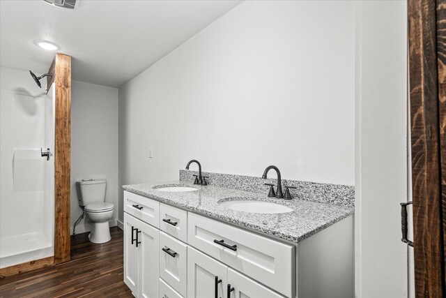 bathroom featuring vanity, toilet, and wood-type flooring