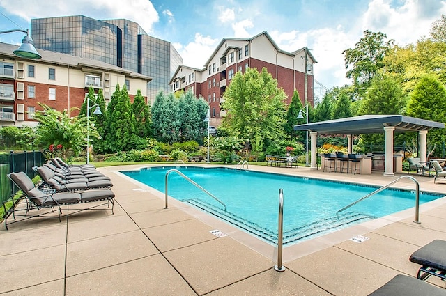 view of pool with a gazebo and a patio