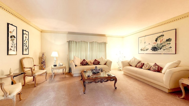 living room with ornamental molding