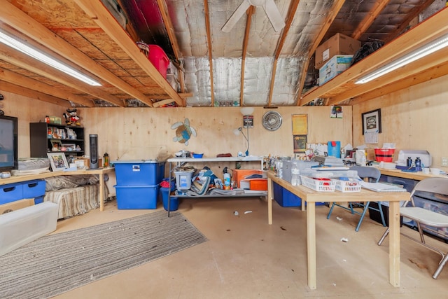 interior space featuring a workshop area