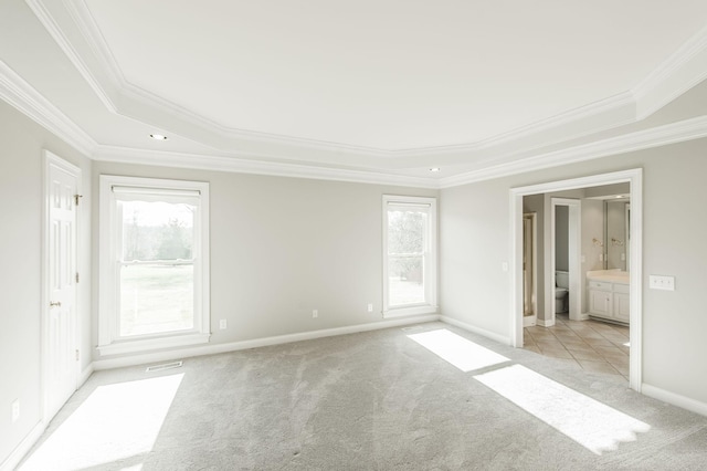 carpeted empty room featuring ornamental molding