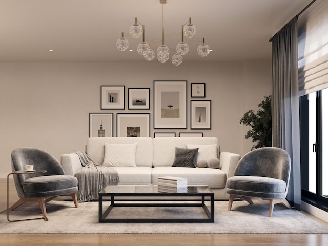 living room with light hardwood / wood-style flooring