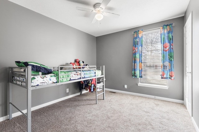 bedroom with carpet flooring and ceiling fan