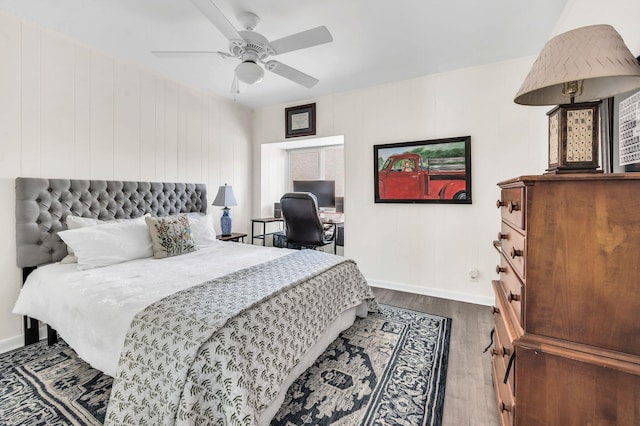 bedroom featuring ceiling fan and wood-type flooring