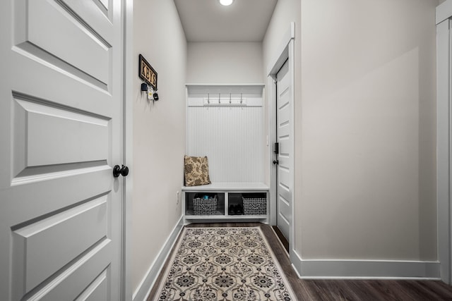 mudroom featuring dark hardwood / wood-style floors