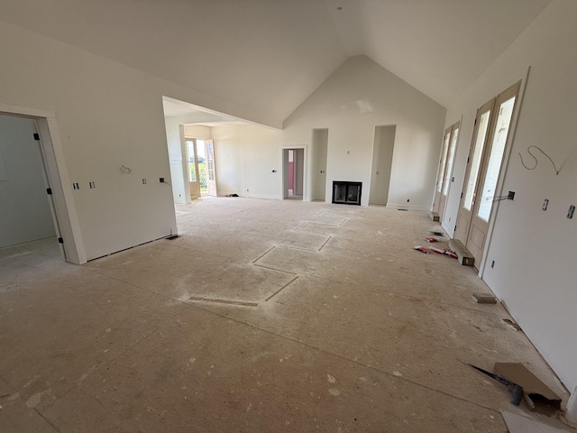 3944 Chapel Hill Rd, Clarksville, TN 37040 - unfurnished living room featuring high vaulted ceiling and a fireplace