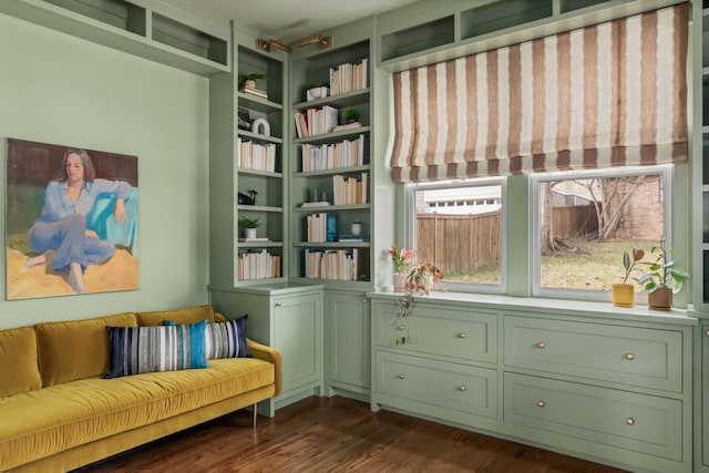 living area featuring dark wood-type flooring