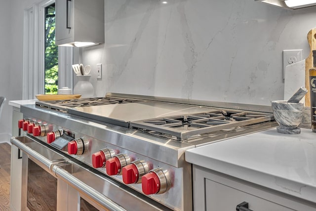 kitchen with stainless steel range and wood-type flooring