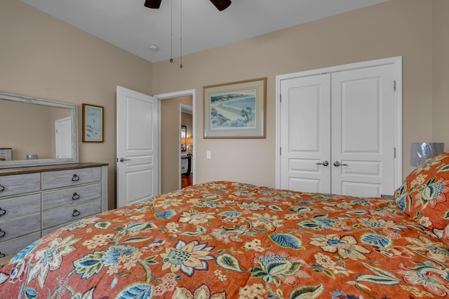 bedroom featuring a closet and ceiling fan