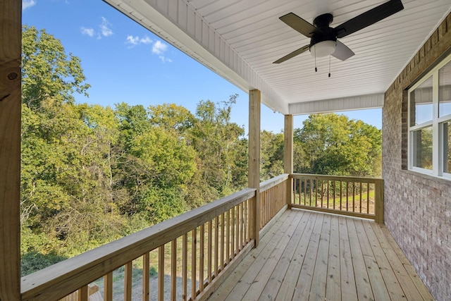 wooden deck with ceiling fan