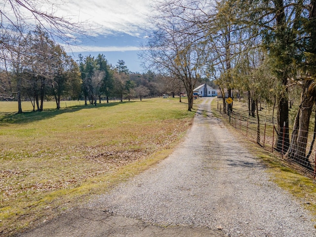 view of road with gravel driveway