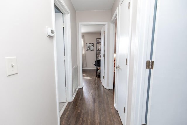 hallway featuring dark wood-type flooring