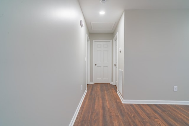 hallway featuring dark wood-type flooring