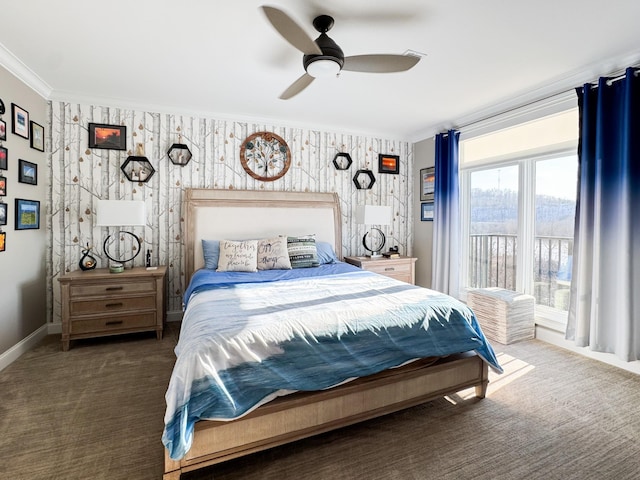 400 Warioto Way Unit 716, Ashland City, TN 37015 - carpeted bedroom featuring crown molding, an accent wall, baseboards, and ceiling fan