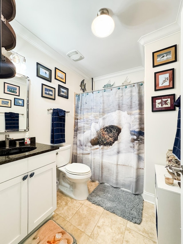 400 Warioto Way Unit 716, Ashland City, TN 37015 - bathroom featuring ornamental molding, tile patterned floors, vanity, toilet, and a shower with shower curtain