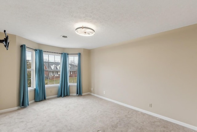 empty room featuring light colored carpet and a textured ceiling