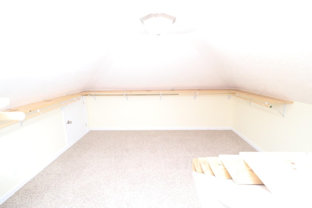 walk in closet featuring lofted ceiling and carpet