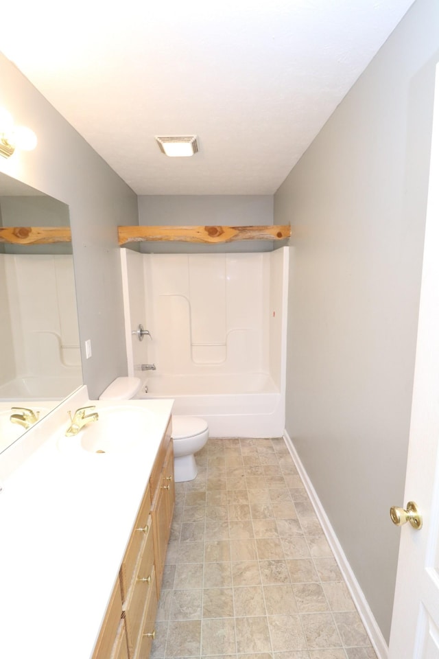 full bathroom with shower / tub combination, vanity, and toilet