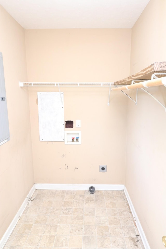 laundry room featuring washer hookup, electric panel, and hookup for an electric dryer