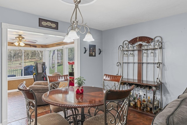 dining area featuring ceiling fan