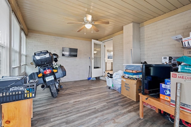 interior space featuring ceiling fan