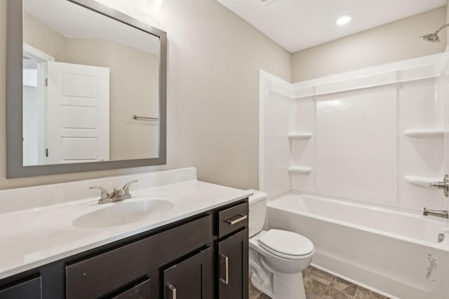 full bathroom featuring vanity, toilet, and shower / bathing tub combination