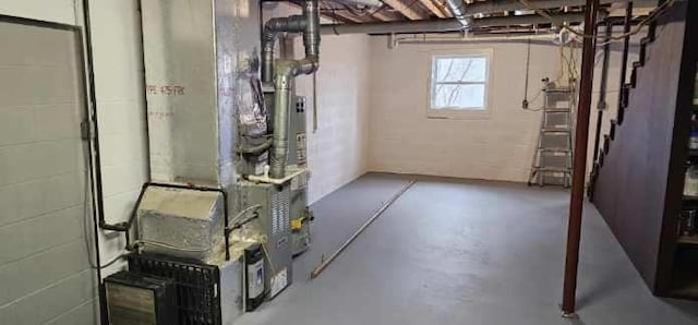 basement with heating unit