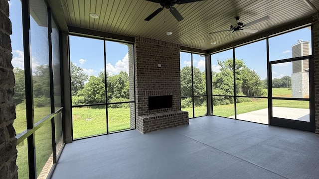 835 Stovers Gln, Murfreesboro, TN 37128 - unfurnished sunroom with a ceiling fan and a fireplace