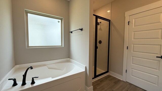 835 Stovers Gln, Murfreesboro, TN 37128 - full bathroom with a shower stall, a bath, and wood finished floors