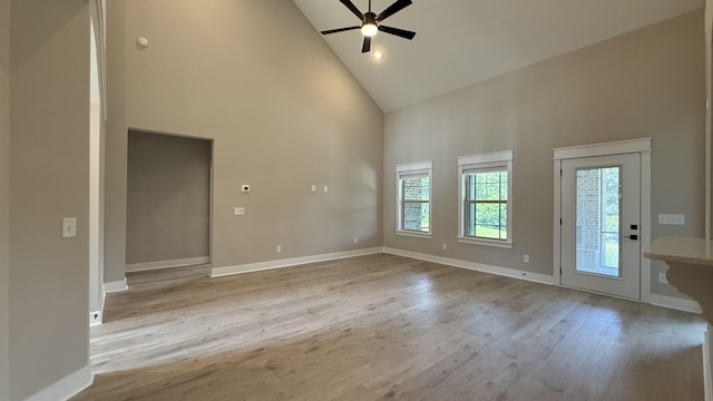 835 Stovers Gln, Murfreesboro, TN 37128 - unfurnished room with high vaulted ceiling, a ceiling fan, and wood finished floors